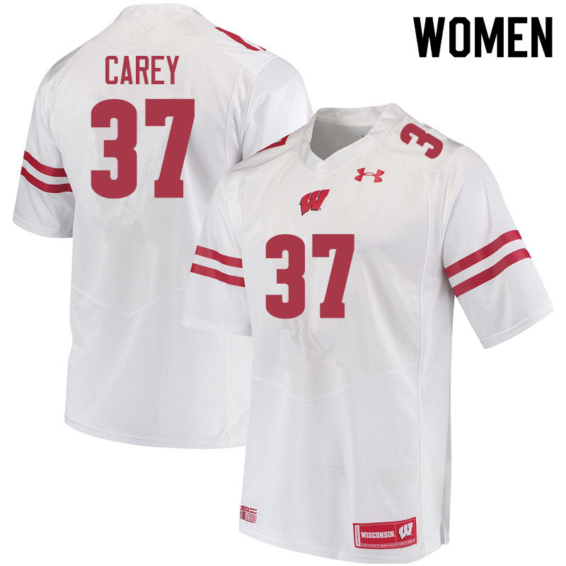 Women #37 Bryce Carey Wisconsin Badgers College Football Jerseys Sale-White